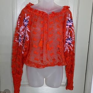 Embroidered mesh Free People top